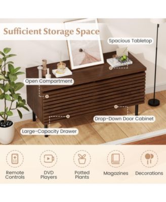 Mid-Century Fluted TV Console with Hidden Compartments and Metal Legs