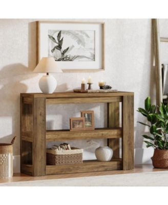 41.34-Inch Console Table, 3-Tier Farmhouse Entryway Table with Storage Shelves, Narrow Sofa Console Behind the Couch