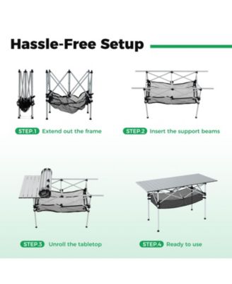 Portable Roll-Up Aluminum Camping Table with Mesh Basket