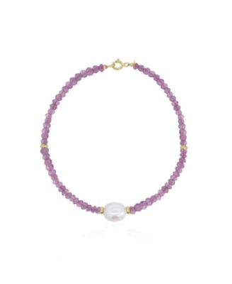 Amethyst Bead Pearl Bracelet 14k Gold