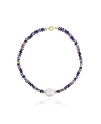 Iolite Bead Pearl Bracelet 14K Gold