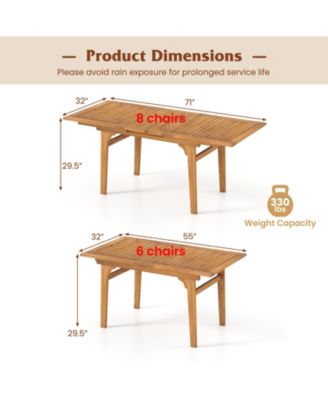 Expandable Acacia Wood Patio Dining Table for 6-8