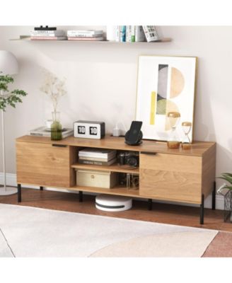 TV Stand with Built-in Charging Station and Enclosed Cabinets for 65 in TVs