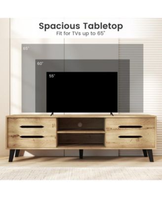 59 in Mid-Century TV Stand with Sliding Doors and Cable Management