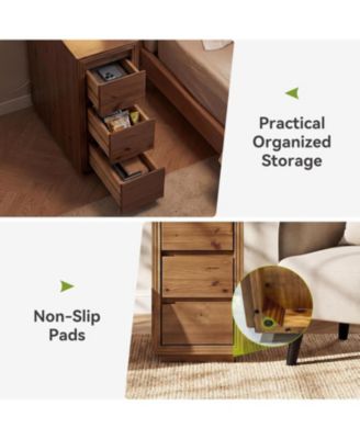 Solid Wood Nightstand with 3-Drawers,  Side Table, Assembly Wooden Bedside Table