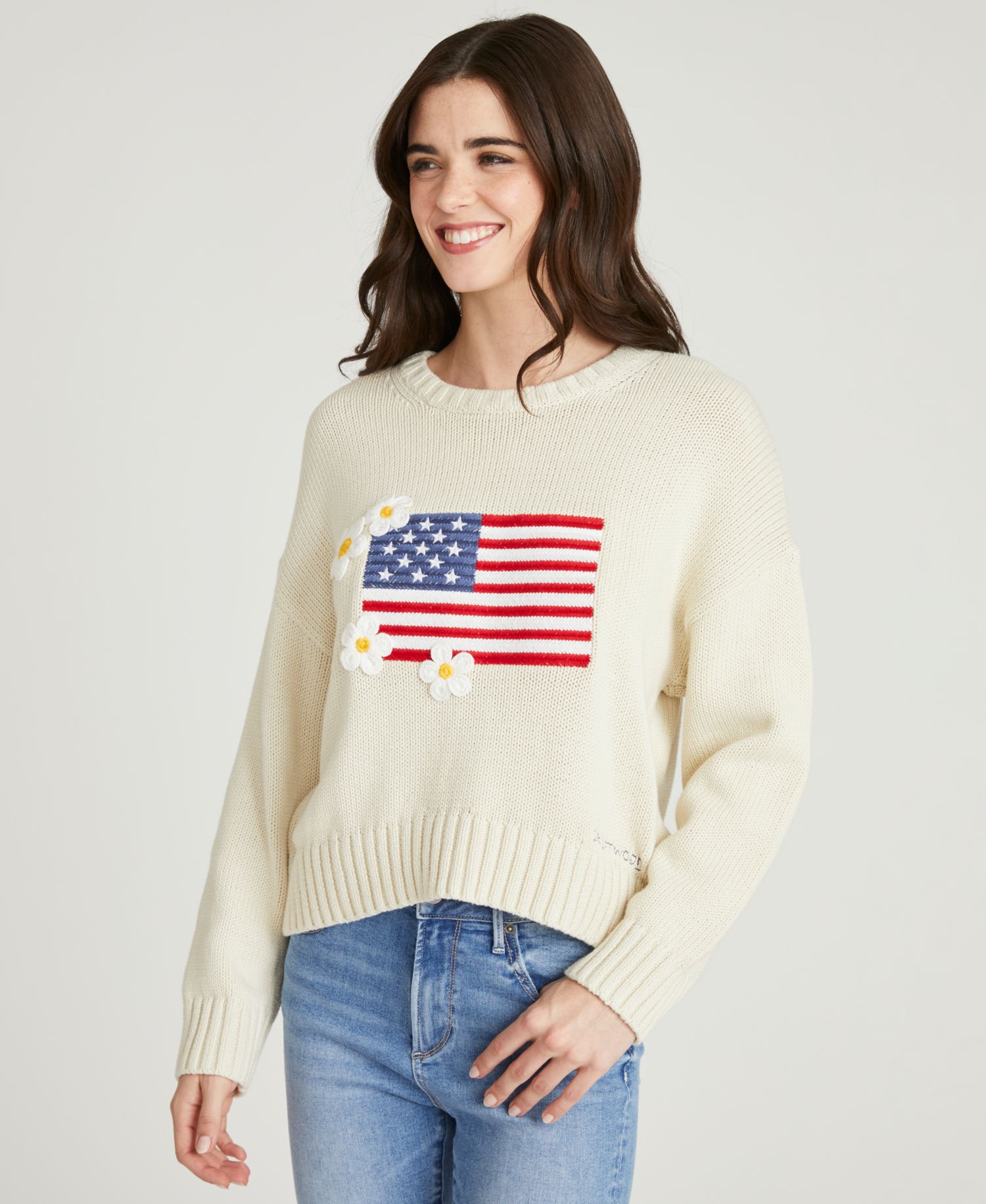 Women's Flag Embroidered Long-Sleeve Sweater