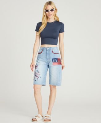 Women's Palmer Patriotic Embroidered High-Rise Denim Shorts