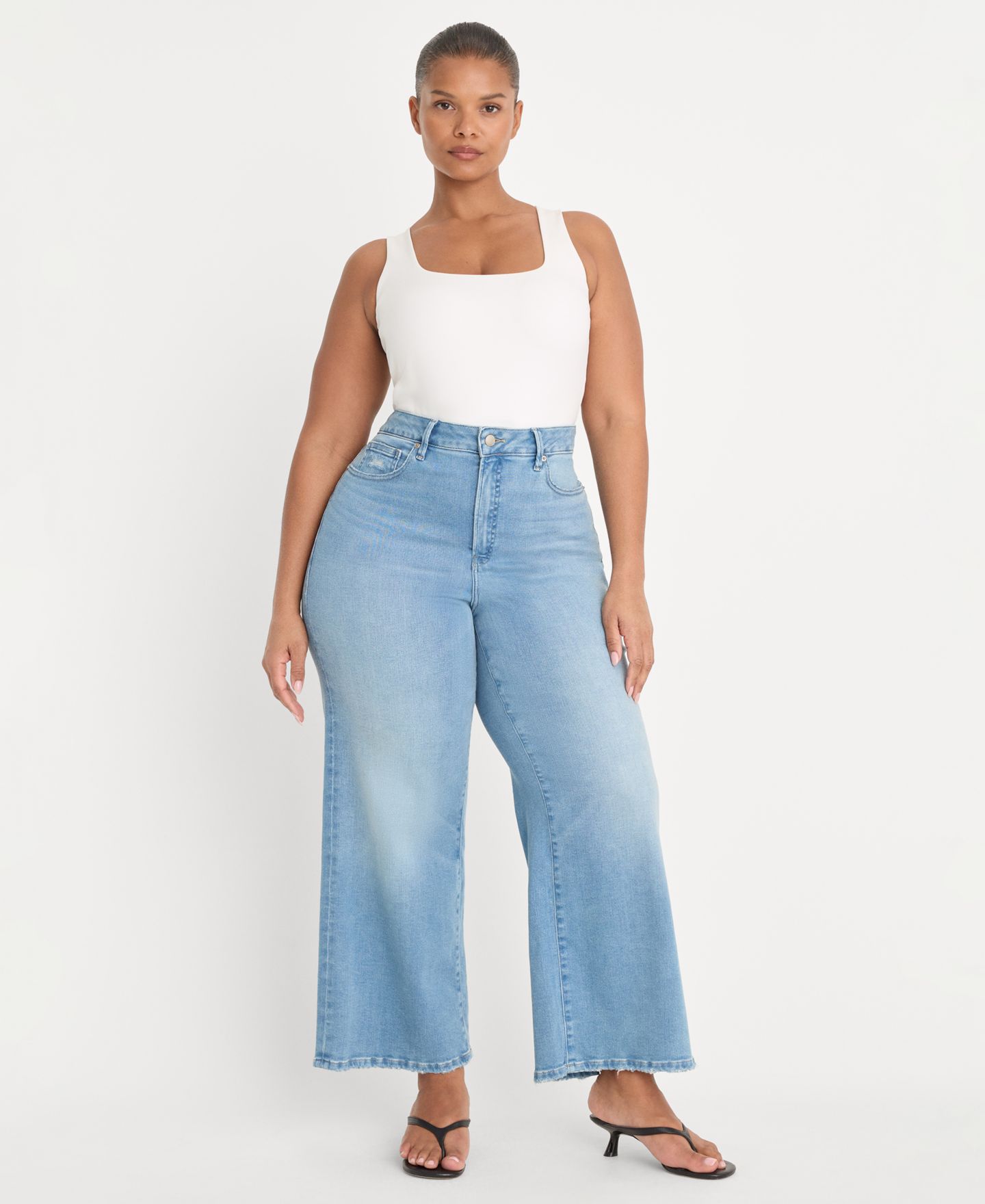 Женские джинсы Good American Soft Tech Good Waist Palazzo Cropped Jeans, цвет: Синий — фото 5