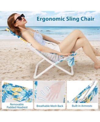 Portable Folding Beach Chair Set of 2 with Storage Pockets