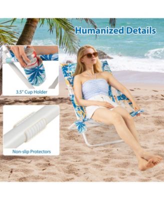 Portable Folding Beach Chair Set of 2 with Storage Pockets