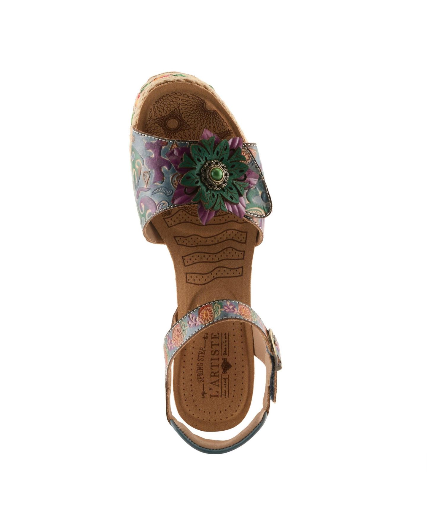 Женские сандалии L'Artiste Boca Wedge with Hand-Painted Leather Vamp, цвет: Синий разноцветный — фото 2