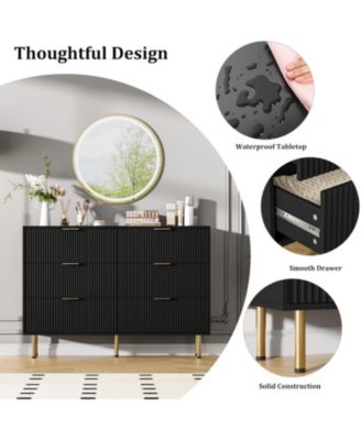 6 Drawer Fluted Dresser Wide Modern Wooden Double Chest for Hallway