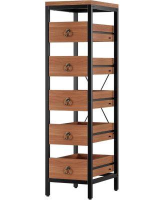5-Tier Kitchen Fruit Vegetable Storage Rack, Narrow Snack Stand with Pull-Out Baskets, Utility Organizer