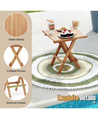 Patio Folding Side Table w/X-shaped Legs Slatted Tabletop for Backyard Outdoor