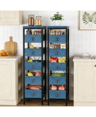 5-Tier Kitchen Fruit Vegetable Storage Rack, Narrow Snack Stand with Pull-Out Baskets, Utility Organizer