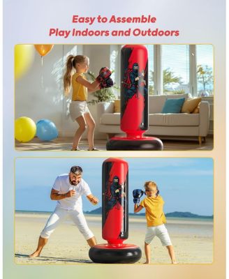 Punching Bag for Kids, 66 Inch Stable Inflatable Boxing Bag with Boxing Gloves, Stand Kids Punching Bag Toy for Boys