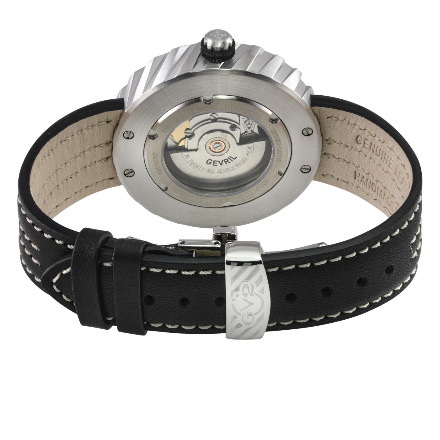 Мужские часы GV2 by Gevril Motorcycle Swiss Automatic stitching Leather Strap Watch, цвет: Серебряный — фото 2
