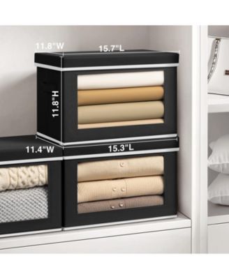 Stackable Storage Bins With Lids Foldable Closet Organizers Transparent Window Removable Lids Firm Handles 4 Pack