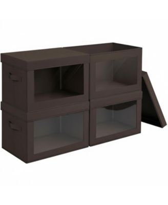 Stackable Storage Bins With Lids Foldable Closet Organizers Transparent Window Removable Lids Firm Handles 4 Pack