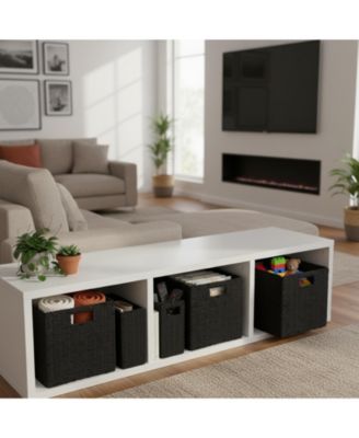 3 Pack Wicker Storage Baskets Foldable Handwoven Square Organizer Bins Rustic Decorative Shelf Closet Organizers