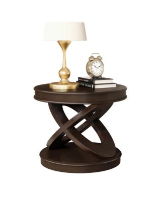 X-shape Base Coffee Table, 22" Retro Round Wooden Center Table for Living Room, Small Space