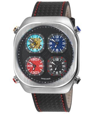 Men's Quattro Swiss Quartz with stitching Leather Strap Watch