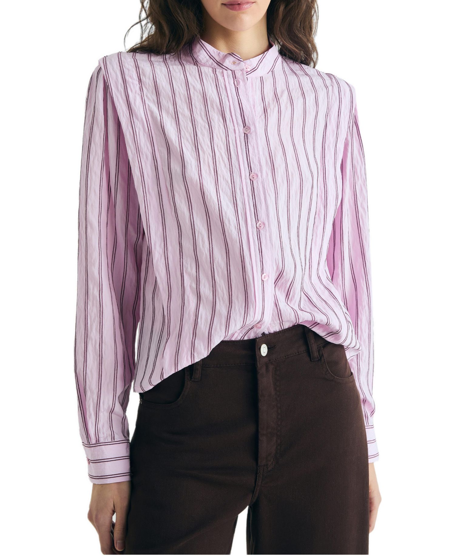 Women's Shoulder Pad Effect Striped Shirt
