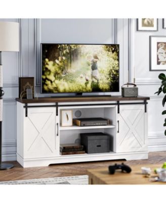 Farmhouse TV Stand for 65" TV, Sliding Barn Door, Adjustable Shelves, Modern Media Console for Living Room