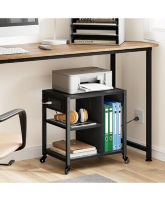 18” Mobile Printer Stand with Outlets, USB, 3/4-Tier Rolling Storage Cart, Shelves, Locking Casters, Compact Table for Office