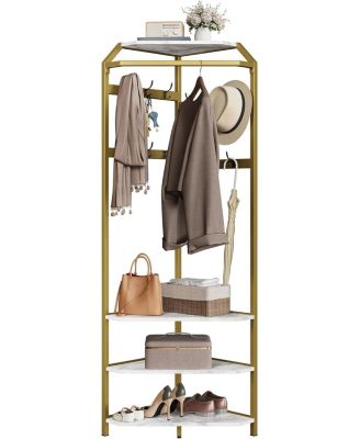 Corner Coat Rack with Shoe Storage, 4-Tier Hall Tree, 12 Hooks, Multi-Shelf Organizer for Entryway, Bedroom, Living Room