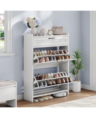 Shoe Cabinet with 2 Flip Drawers, High-Gloss Hidden Storage, Entryway or Hallway Freestanding Organizer