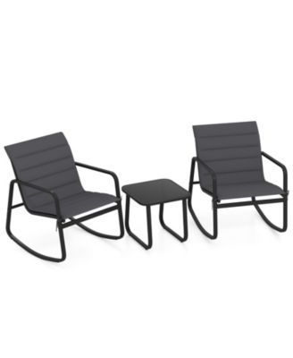 3 Piece Patio Rocking Chair Set with Tempered Glass Table