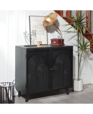 Modern Wood Storage Cabinet 31in Embossed Door Accent Cabinet For Living Room Bedroom