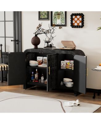 Retro Minimalist Curved Sideboard Gold Handles Adjustable Shelves Antique