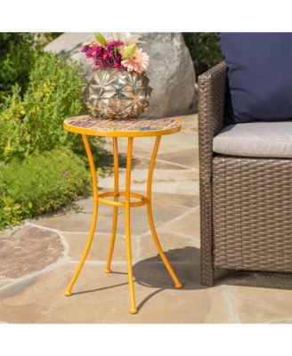 Outdoor Side Table with Tile Mosaic Table Top and Metal Legs