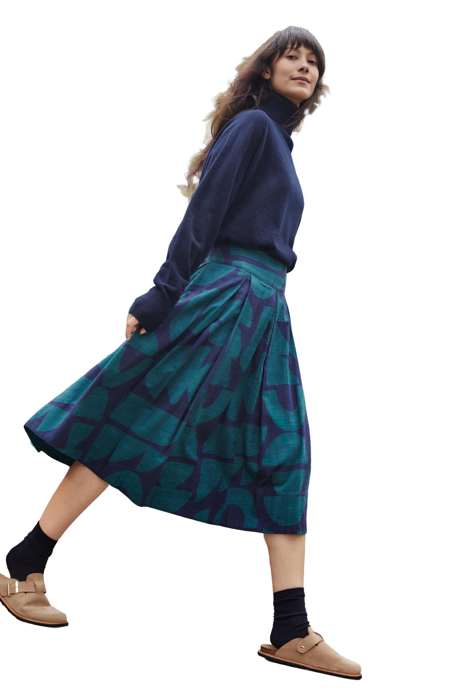 Women's Box Pleated Midi Skirt
