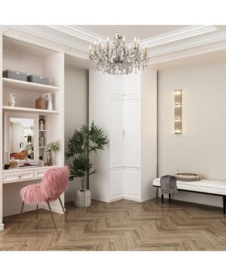 Wood 6-Door Corner Wardrobe Armoires with Storage Shelves