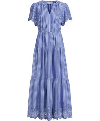 Women's Tiered Cotton Poplin Eyelet Maxi Dress