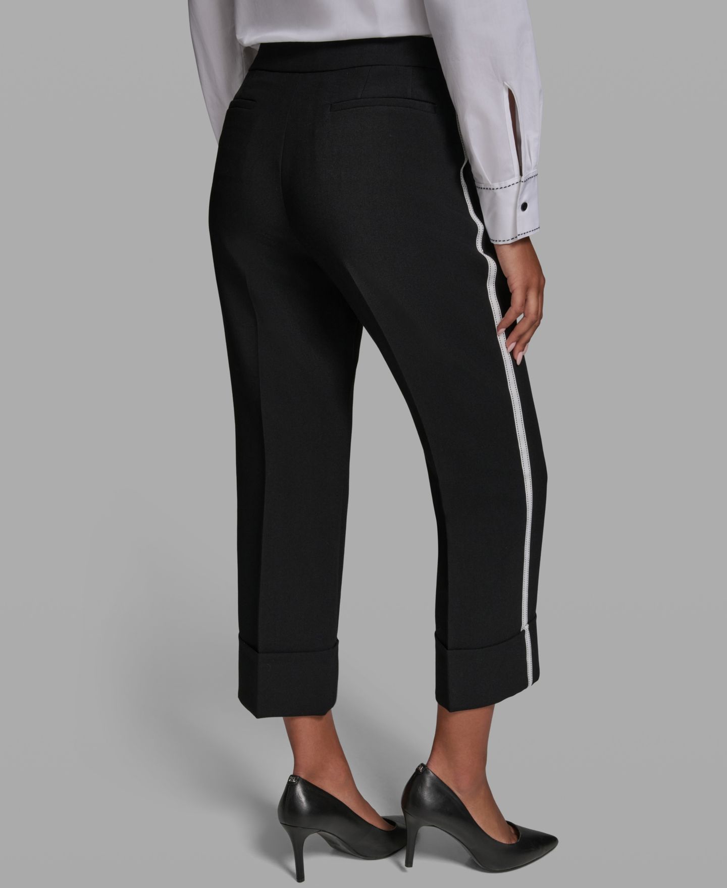Женские брюки KARL LAGERFELD PARIS Mid-Rise Cuffed Ankle-Length, цвет: Чёрный — фото 4