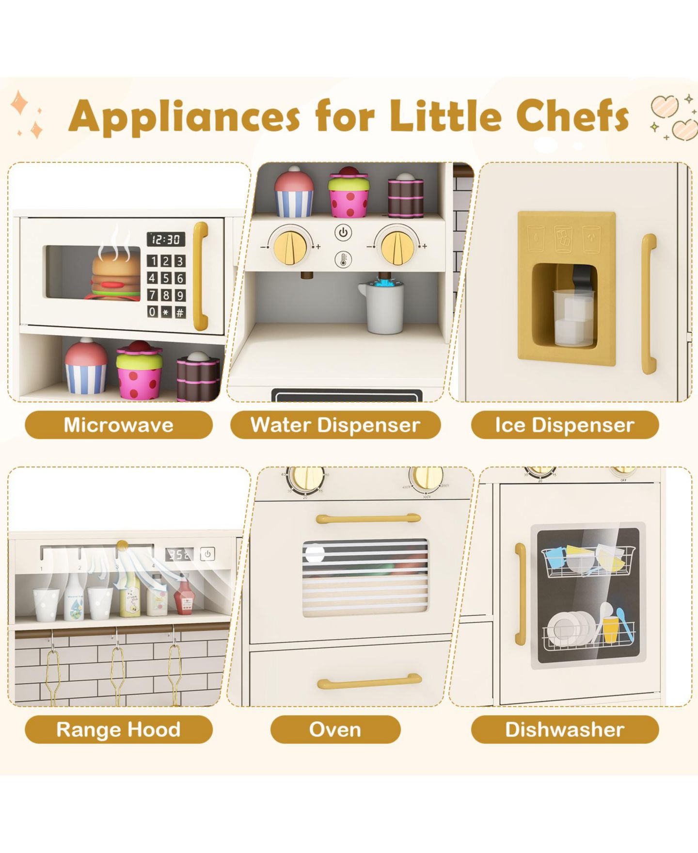 Детская игрушка Slickblue Kids Play Kitchen with Cooking Stove and Water Dispenser, от 3 лет, цвет: Бежевый — фото 8