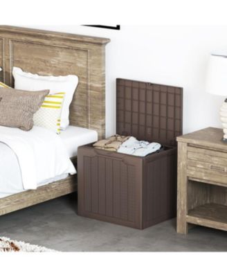 Outdoor Storage Box 25 Gallon Deck Box with Lockable Lid and Wicker-woven