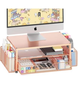 2-tier Monitor Stand Riser Desk Organizer With Drawer Pen Holder