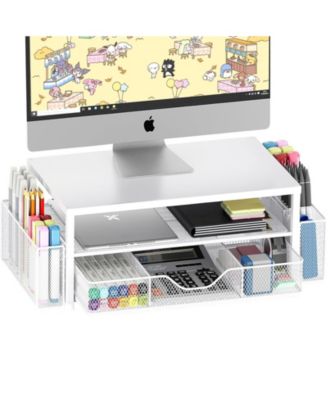 2-tier Monitor Stand Riser Desk Organizer With Drawer Pen Holder