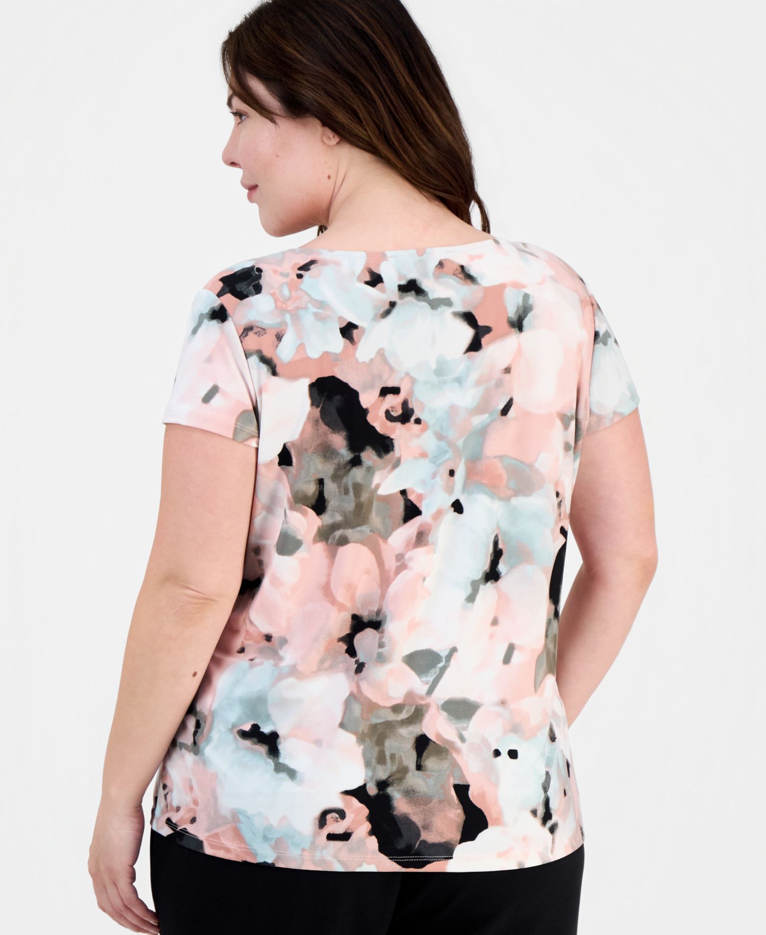 Plus Size Blurred Floral Cowlneck Top