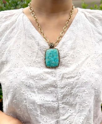 Jacquard Blue Turquoise Golden Pendant Necklace