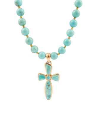 Las Cruces Blue Turquoise Cross Pendant Necklace