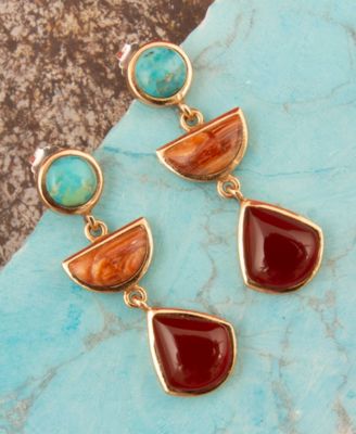 Bronco Blue Turquoise and Carnelian Golden Drop Post Earrings