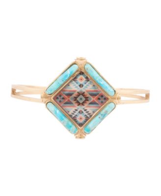 Scenic Native Weave Blue Turquoise Golden Cuff Bracelet