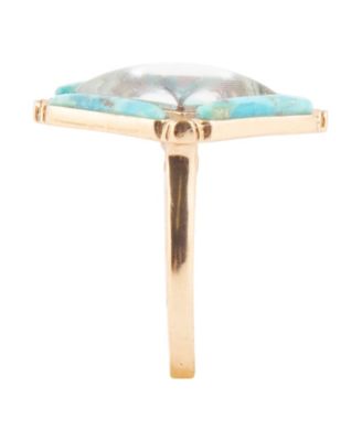 Scenic Native Weave Blue Turquoise Golden Statement Ring