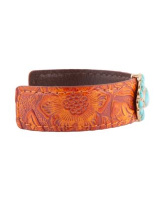 Blue Turquoise Leather Golden Cuff Bracelet